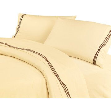 Embroidered Barbwire Sheet Set, Queen, Cream