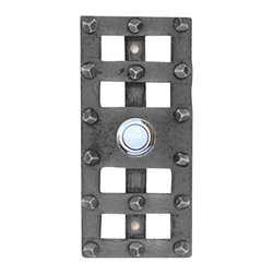 HawkHillHardware - Medieval Bell Plate With Button, Black Iron - Doorbells And Chimes