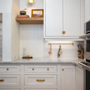 Custom Plaster Hood in White and Wood Kitchen