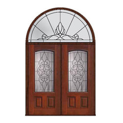Prehung Transom Double Door 80 Fiberglass Brazos Arch Lite Glass - Front Doors