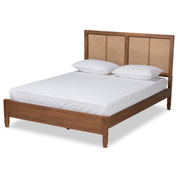 Redmond Walnut Brown Finished Wood And Synthetic Rattan King Size Platform Bed
