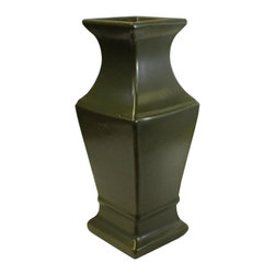 Chinese Handmade Dark Olive Green Ceramic Accent Vase - Vases