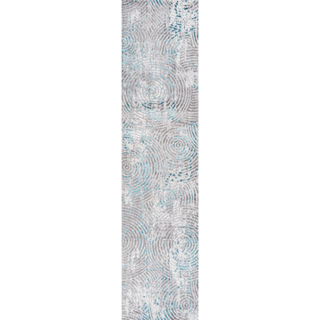 Timeworn Modern Abstract Area Rug, Gray/Turquoise, 2'x10'