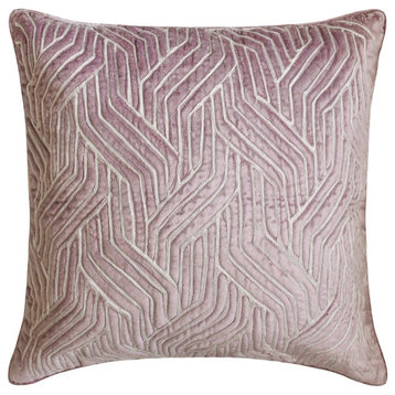 Purple Velvet Quilted, Embroidery 16"x16" Throw Pillow Cover - Quilted Stria