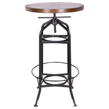 Round Ash Veneer Table With Adjustable Height, Black Round Base, 24"