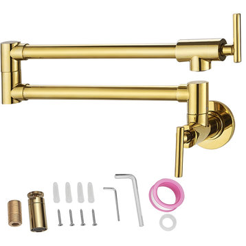 VEVOR Pot Filler Faucet Solid Brass Wall Mount Kitchen Faucet 26.4", Brushed Gold