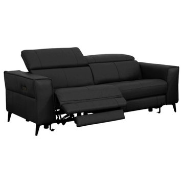 Mandy Modern Black Leather Loveseat With Electric Recliners