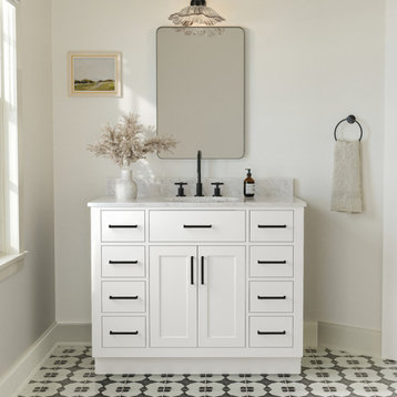 Ariel Hepburn 43" Oval Sink Bath Vanity, White, 0.75" Carrara Marble
