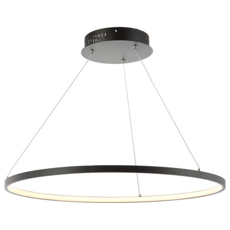 Circulo Metal Round Modern LED Pendant, Matte Black, Width: 23.75"
