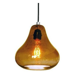 Amber Pear LED Pendant Light - hand blown glass by Luxello - Pendant Lighting