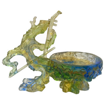 Crystal Glass Liuli Pate-de-verre Green Tree Stem Pipa Display Figure