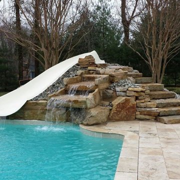 Backyard Swimming Pool with Slides and Waterfalls in NY and NJ