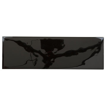 4"x12" Crystal Glass Tile, Set of 12 (4 sq ft), Black Texture