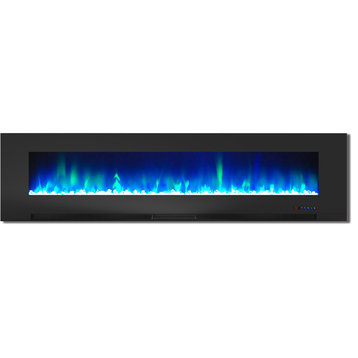 78" Wall-Mount Electric Fireplace, Black