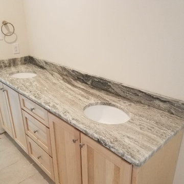 Fantasy Brown Dolomite + Light Wood Cabinets