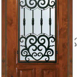 Pre-hung Single Door 80 Alder Barcelona Arch Lite Wrought Iron - Front Doors