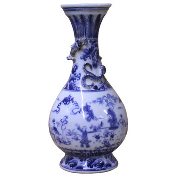 Chinese Blue White Porcelain Precise House Yard Scenery Vase Hws733