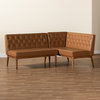 Riordan Tan Faux Leather Brown Finished Wood 2-Piece Dining Nook Banquette Set