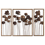 Uttermost - Uttermost Metal Tulips Wall Art, Set of 3 - This Set Of Decorative Wall Art Is Made Of Hand Forged Metal Finished In Antiqued Gold Leaf With A Charcoal Gray Wash. Sizes: Sm-10x27x4, Lg-20x27x4
