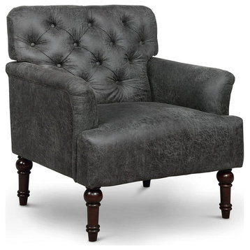 Classic Accent Chair, Cushioned Faux Leather Seat and Button Tufted Back, Gray