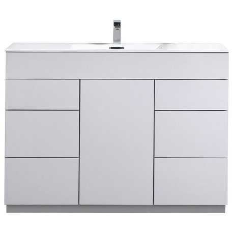 Milano 48" Single Sink Modern Bathroom Vanity, Gloss White