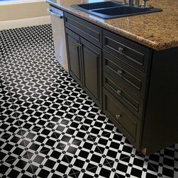 Moroccan Mosaic & Tile House - 8"x8" Ait Baha Handmade Cement Tile, Black/White, Set of 12 - Wall And Floor Tile