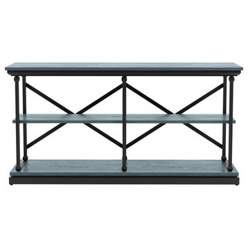 Bowery Hill Transitional Wood 2-Shelf Console Table in Blue Finish