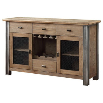 Bowery Hill Transitional 4 Drawer Server with Glass Doors in Maple