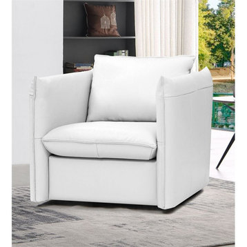Divani Casa Tamworth Modern Leather Upholstered Swivel Accent Chair in White