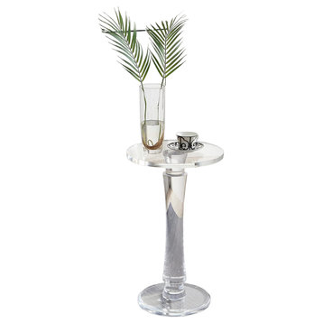 Modern End Table, Clear Acrylic Pedestal Base & Round Top, Large, Round Base