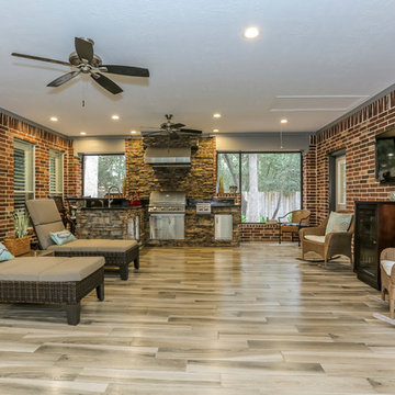 Room Addition with Indoor BBQ Grill and modern bath and