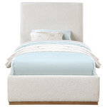 Meridian Furniture - Monaco Boucle Fabric Upholstered Bed, Cream, Twin - Give your bedroom a contemporary makeover with this Monaco twin bed from Meridian Furniture. Featuring a solid wood natural wire brush finish and rich cream boucle fabric upholstery, this twin-size bed is perfect for any bedroom. Its frame is crafted from rubber wood and is covered with boucle fabric, giving it an elegant touch. Its contemporary design complements existing modern decor. Use this bed as a bold centerpiece for your bedroom, or pair it with matching furniture to complete your bedroom's contemporary look.