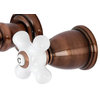 Traditional Wall Mounted Bathroom Faucet, Dual White Crossed Handles, Copper