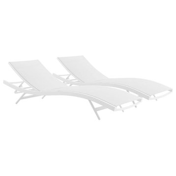 Modway Glimpse Modern Aluminum Patio Chaise Lounge Chair in White (Set of 2)