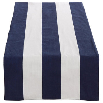 Saint John Collection Striped Design Cotton Table Runner, Navy Blue