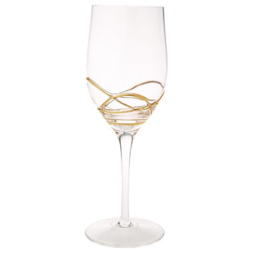 Classic Touch Wine Glasses with Gold Swirl Gold Design, Set of 6