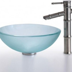 Frosted Vessel Sink and Bamboo Faucet - Bathroom Sinks