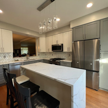 Two-Tone Kitchen Remodel with Waterfall Island in Falls Church, VA