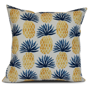 16x16", Pineapple Stripes, Geometric Print Outdoor Pillow, Blue
