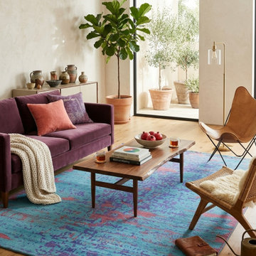 Turquoise & Violet Abstract Watercolor Rug Hand-Tufted Rug