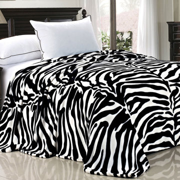Zebra Print Safari Flannel Fleece Blankets (Twin & Queen Sizes)