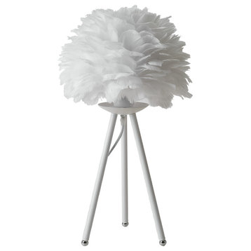 White Iron Table Lamp With White Goose Feather