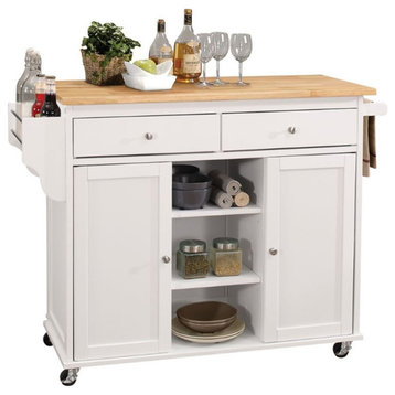 ACME Tullarick 2-Drawer Wooden Mobile Kitchen Island in Natural and White