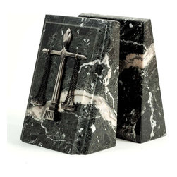 Beveled Bookends with Antique Silver Plated Legal Emblem - Bookends