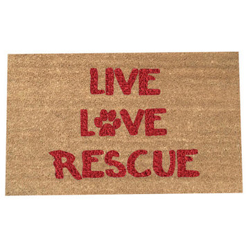 Hand Painted "Rescue Dog" Door Mat, Bleeding Heart Red