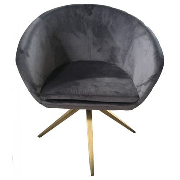 Modrest Yara Modern Gray Velvet and Bronze Dining Chair
