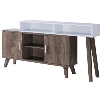 Benzara BM246849 2 Tier Console Table, 4 Compartments/Cabinets, White/Brown