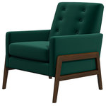 Ashcroft Furniture Co. - Bianca Mid-Century Modern Tufted Back Upholstered Lounge Chair, Green - The mid-century modern upholstered solid wood tufted lounge chair is a delightful blend of classic design and contemporary comfort. Crafted from high-quality solid wood, this lounge chair ensures durability and provides a reliable seating option for years to come. The tufted backrest adds an elegant and sophisticated touch, elevating its visual appeal.