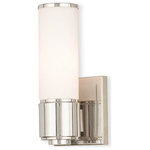 Livex Lighting - Weston 1-Light ADA Wall Sconce/ Bath Vanity, Polished Nickel - This stunning design features a polished nickel finish studded with hand blown satin opal white glass. This sleek design will brighten up bathroom. Pair it with the mini chandelier to give your bath that extra wow factor!