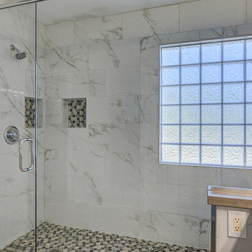 Hex flooring & Calcutta tiles in Master bath in Henderson